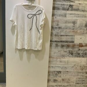 NWT LOFT White Cotton Tee with Metallic Bow